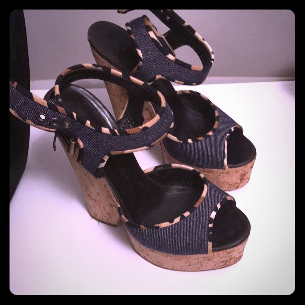 Giuseppe Zanotti Denim Leopard Print Wedges